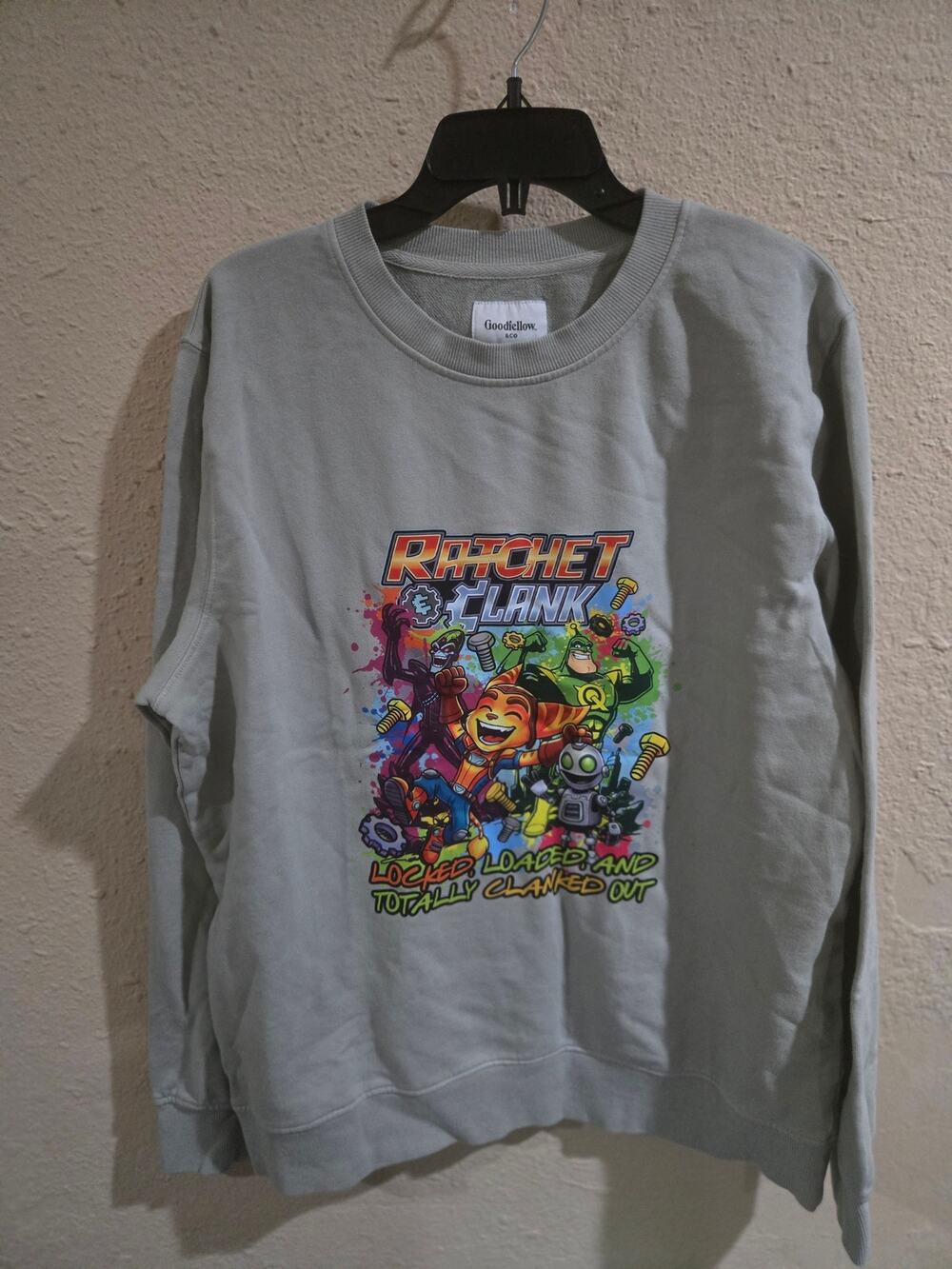 Ratchet and Clank Printed Graphic Sweatshirt, Green, Men's Size Large